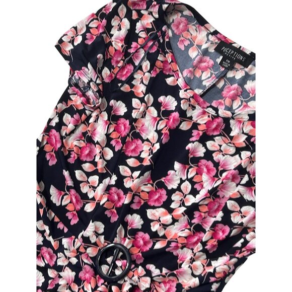 Perceptions Women Petite Floral Pink Fit Flare Midi Dress PM Short Sleeve NWT 17 - Picture 3 of 6